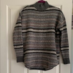 American Eagle Cozy Striped Gray and Pink Sweater